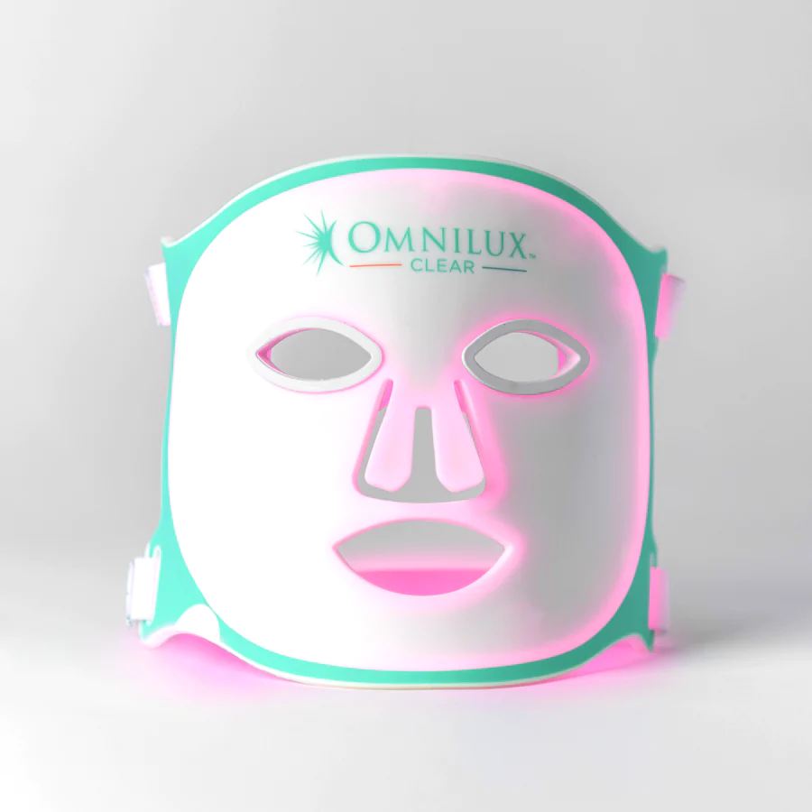 Face mask with a pink LED