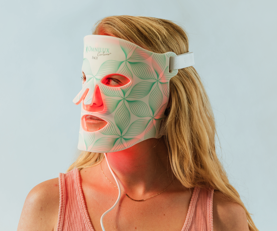 A girl in a green healing mask